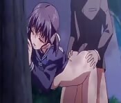 Levrette hentai contre un arbre