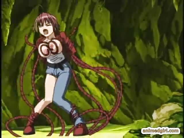 Caught anime gets squeezed her tits by tentacles 